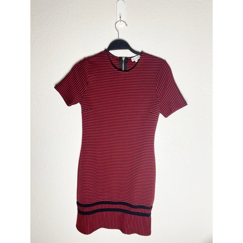 Claudie Pierlot Womens Zip Up Bodycon Mini Dress Red Black Stripe Knit Stretch 4
